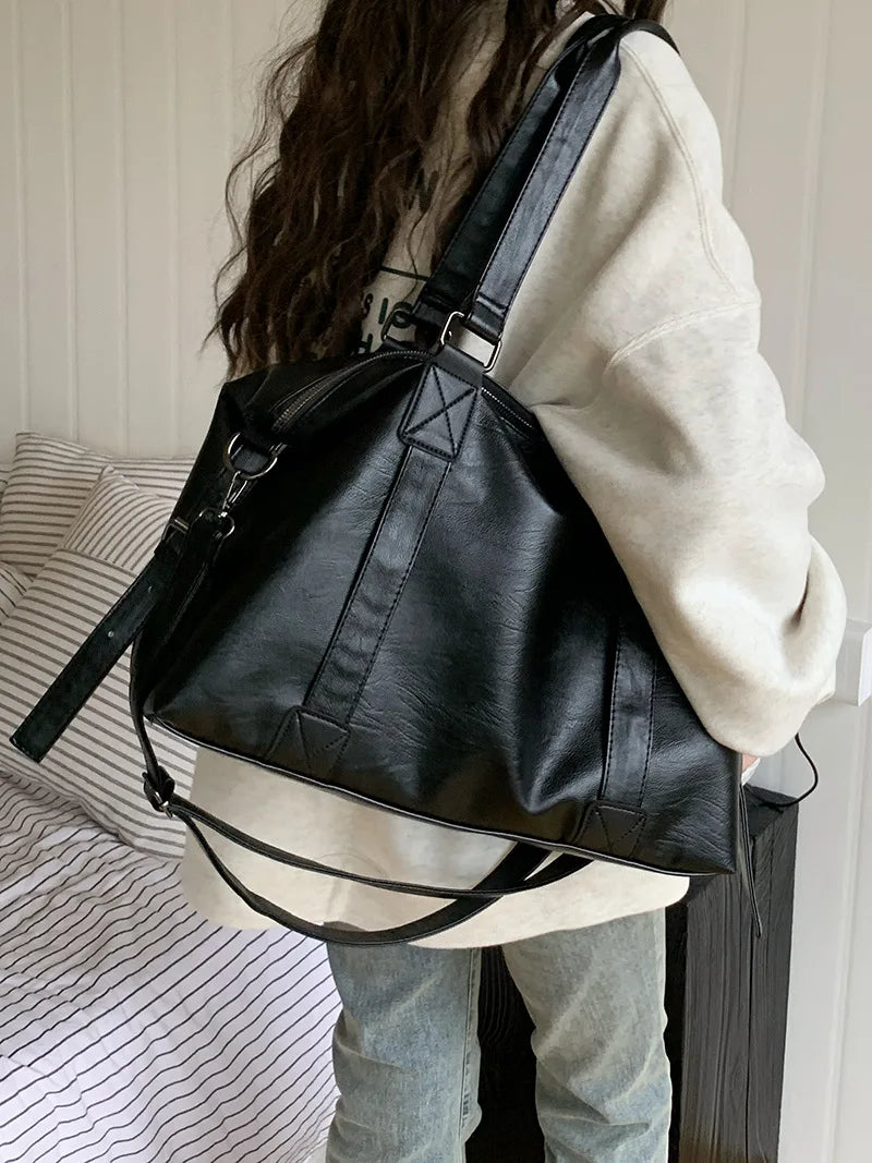 Large Capacity Black Shoulder Bags For Women Large Shopper Bag Solid Color Soft