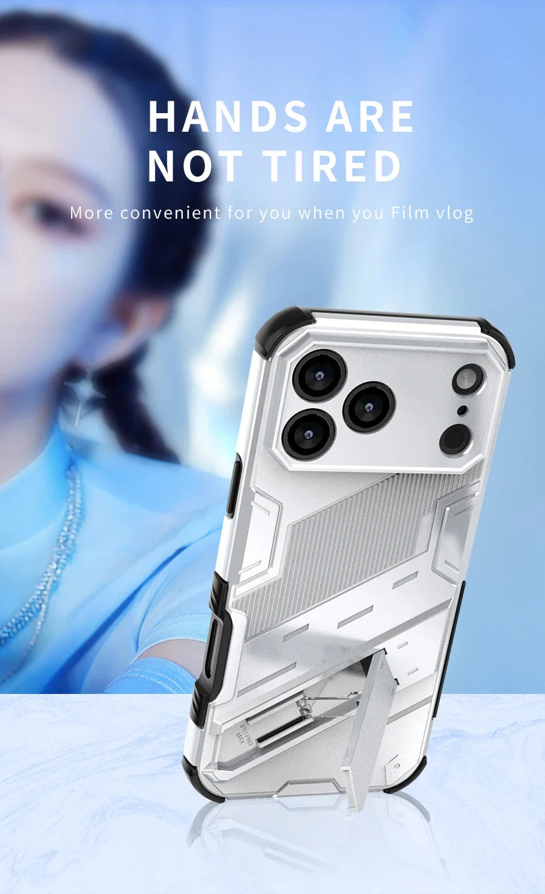 Solid Armor Cyber Shockproof Phone Case For iPhone 17 Pro Max 17 AIR With Stand Holder Cover Protective Shell