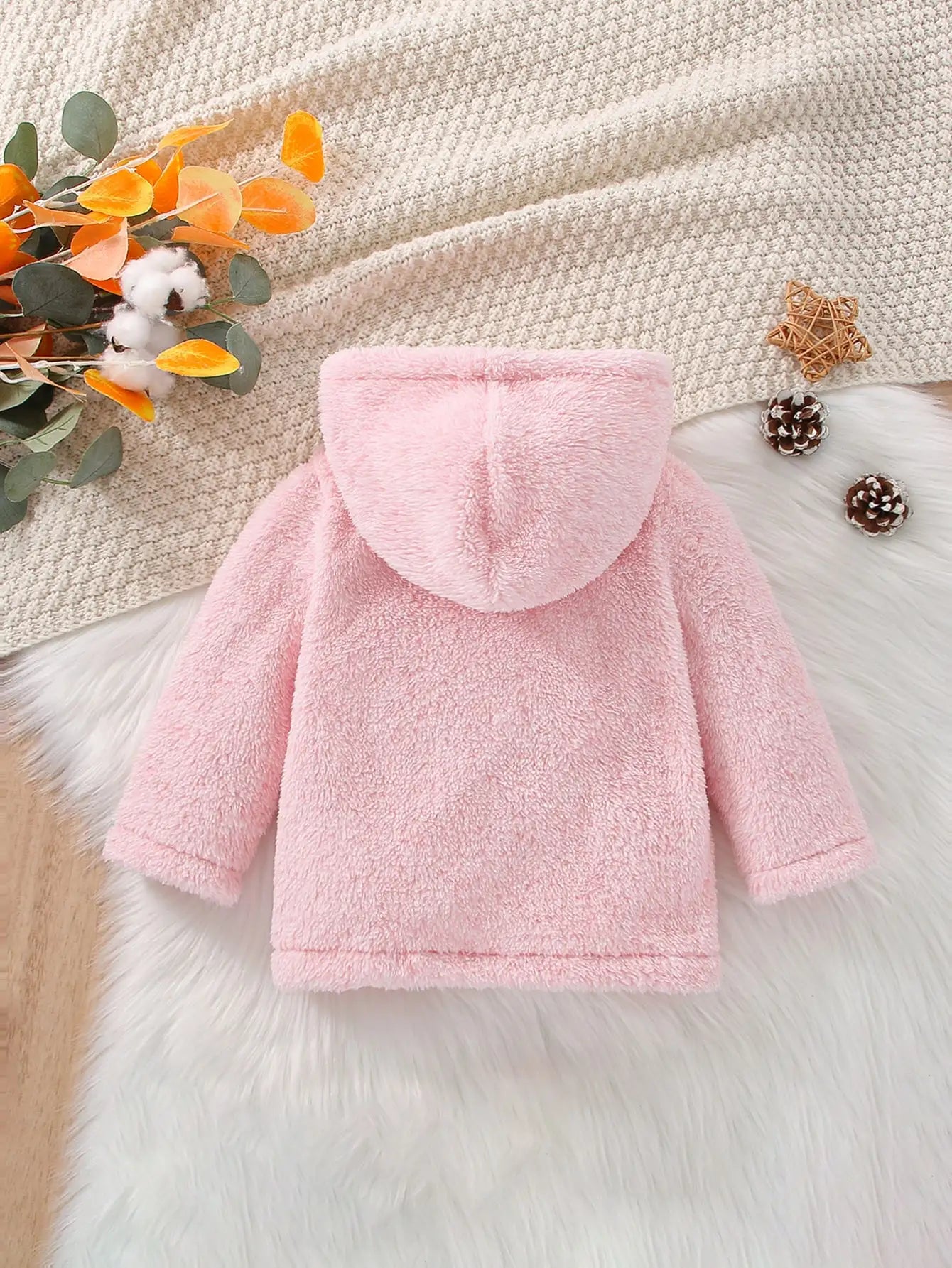 Autumn/Winter Baby Girls Outdoor Casual Fashion Windproof Warm Ocean Comfort Cute Pink Fluffy Hooded Single Breasted Coat