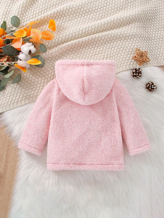 Autumn/Winter Baby Girls Outdoor Casual Fashion Windproof Warm Ocean Comfort Cute Pink Fluffy Hooded Single Breasted Coat