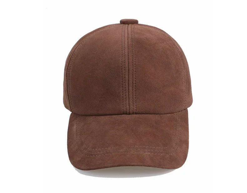 Retro 2025 Men Suede Real Leather Baseball Caps Sheepskin Men Youth Duck Tongue Dad Hats Bombe Adjustable