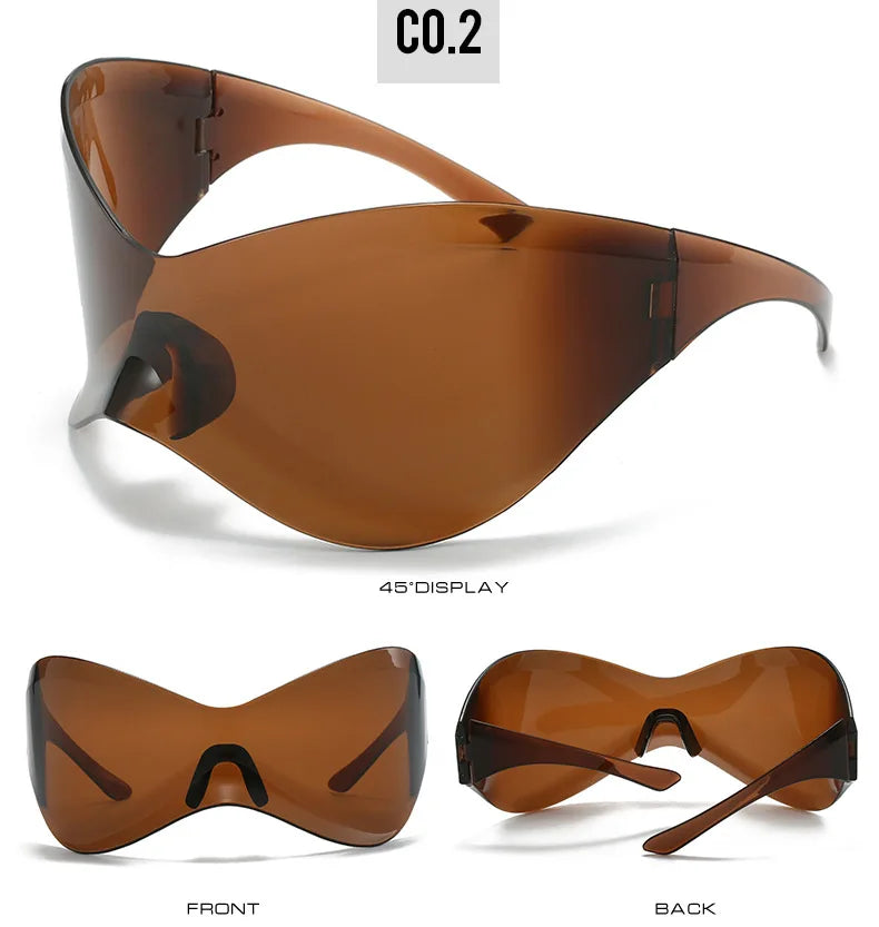 Y2K Sunglasses Women Fashion Silver Oversized Face Mark Shades Reflective Personal Sun Glasses for Cycling Travel