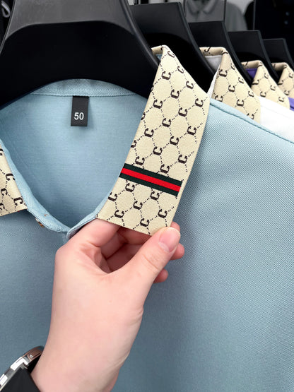 Personality letter jacquard lapel short sleeve T-shirt men high-end brand Little Bee embroidery fashion trend summer polo shirt