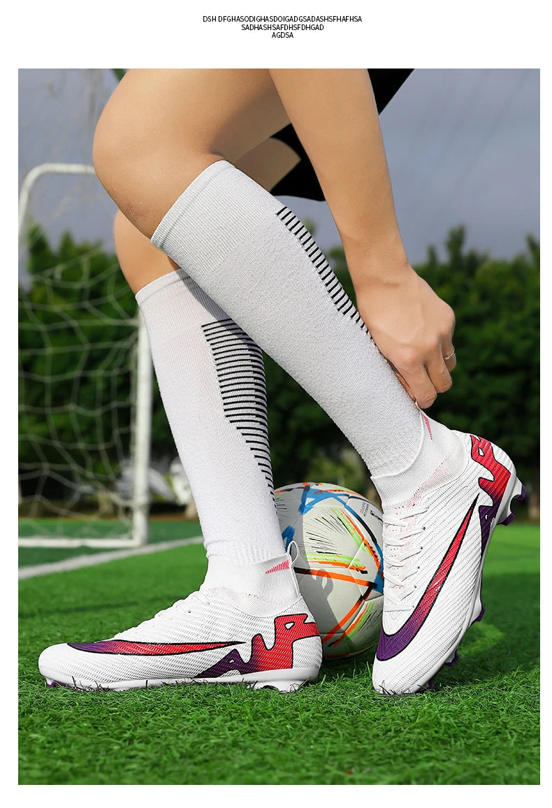 Professional Men High Ankle Football Boots Soccer Cleats TF/FG Training