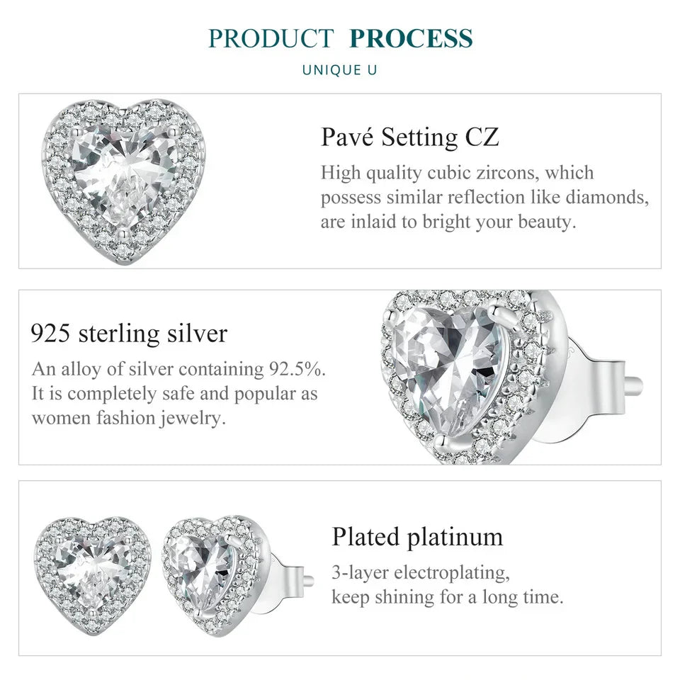 BAMOER Gold Plated Halo CZ Stud Earrings 925 Sterling Silver Hypoallergenic Classic Elegant Heart Earrings Jewellry BSE894