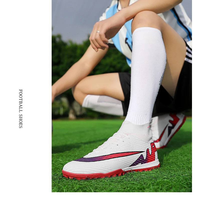 Professional Men High Ankle Football Boots Soccer Cleats TF/FG Training