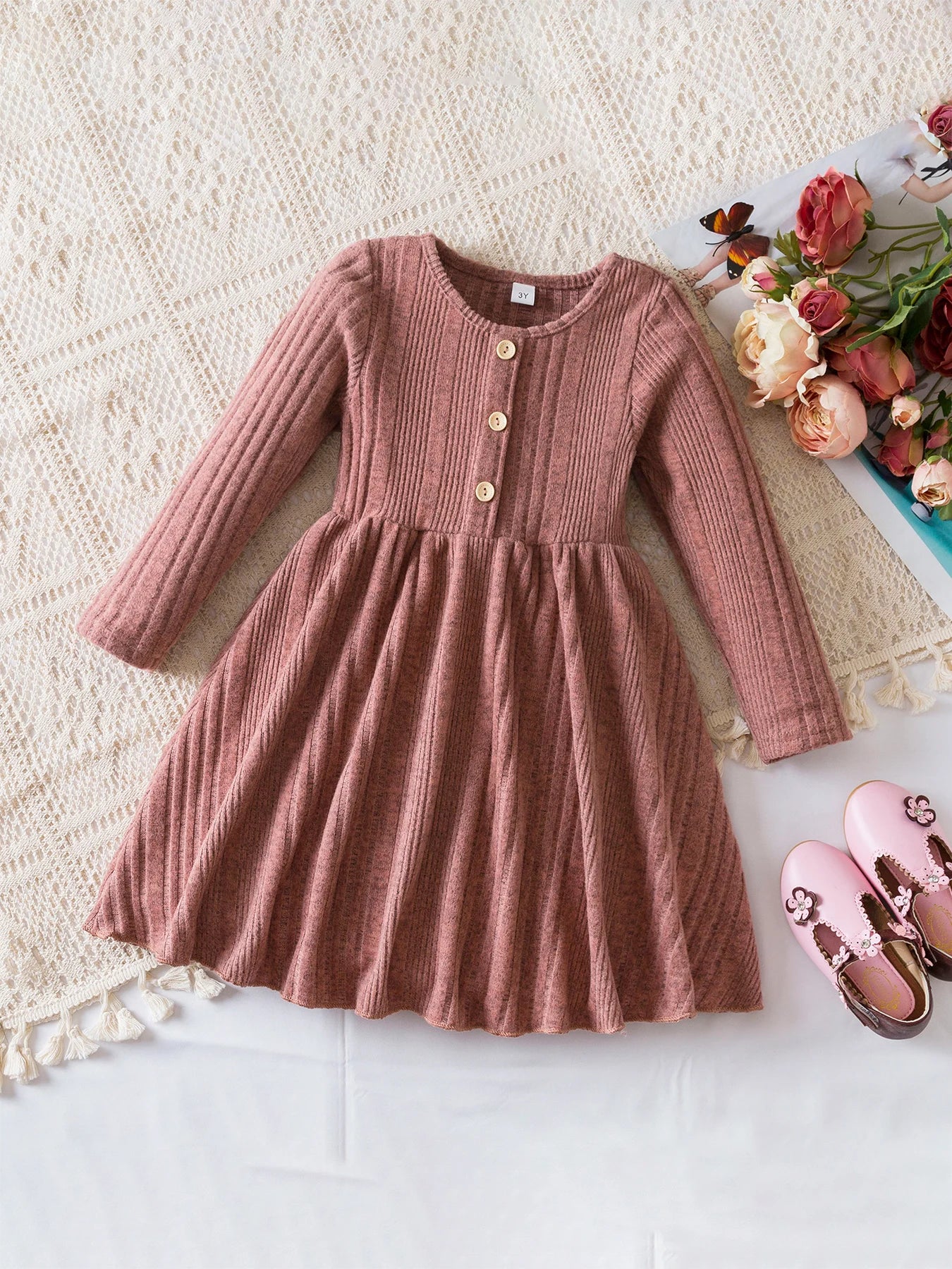 Girls Knit Dress for Autumn Winter Long Sleeve Kids Princess Dress Solid Fashion