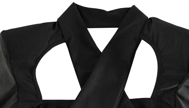 CNYISHE Hollow Out Solid New Sytle Hip Wrap Outfits Women Dresses Long Sleeve V Neck Fashion Party Sheath Lady Female Evening