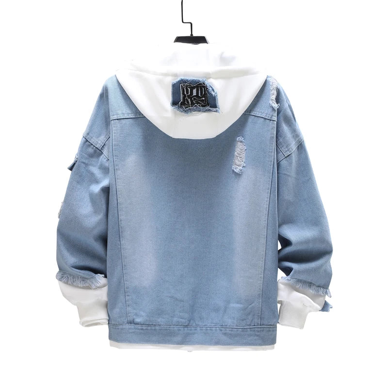 Men Denim Jacket Streetwear Hip Hop Men's Hooded Jean Jackets Male Casual Loose Coat