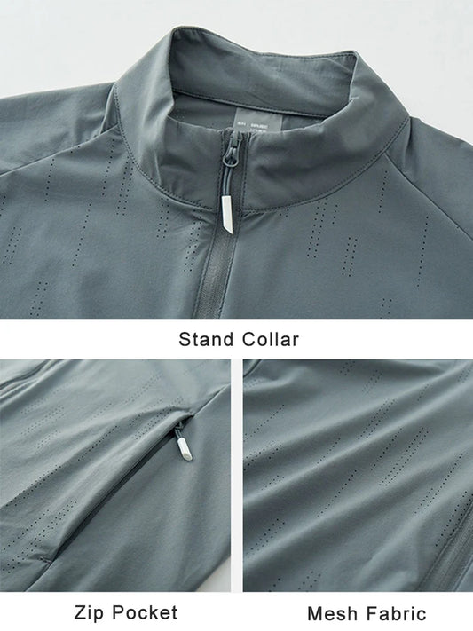 Summer UPF 40+ UV Proof Men Skin Coats Stand Collar Breathable Light&Thin Cool