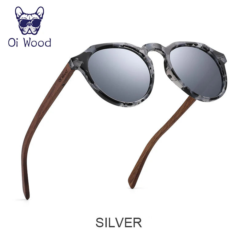 Sunglasses Women Men's Sun Glasses  Walnut Wood Round Eyeglasses