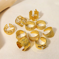 18K Gold Plated Stainless Steel Rings for Women Trendy Chunky Wide Ring