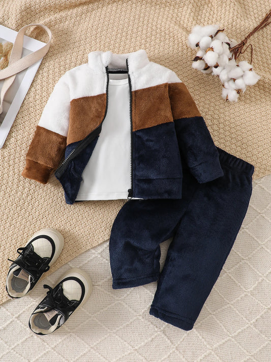 3pcs Baby Clothes Set for Boys Infant Snowsuits Fleece Jacket Pants+T-Shirt Outfits Casual Playwear Winter