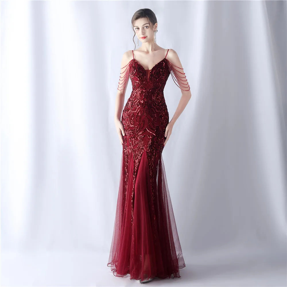 Homecoming Dresses: Women's Mermaid V Neck Sequin Party Maxi Dress