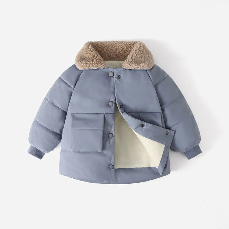 Winter Girls Boys Warm Cotton Coats Fleece Thick Children's Outerwear Baby Jacket