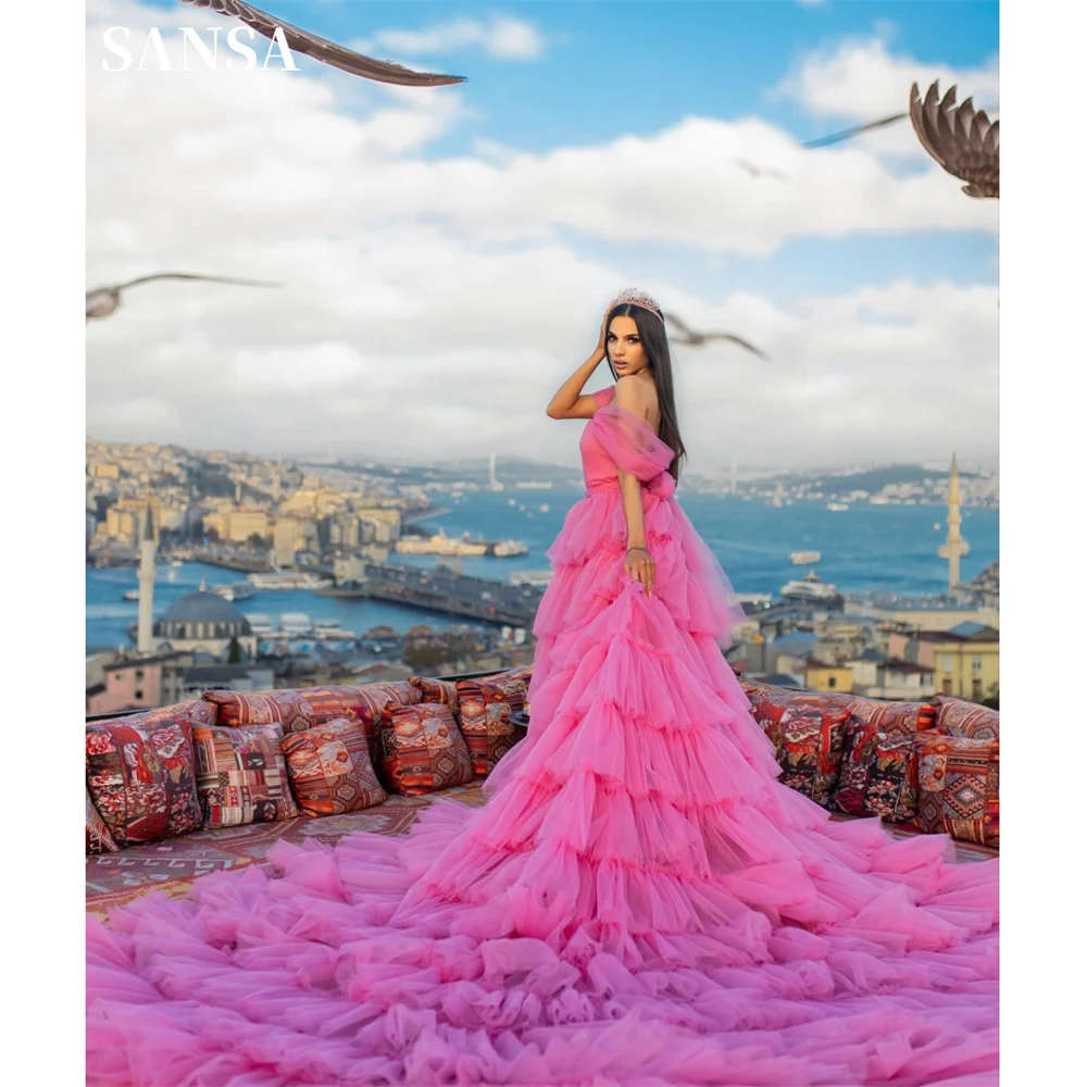 Homecoming Dresses: Prom Dress Pink Multilayer Luxurious Sweep Train Evening Dress