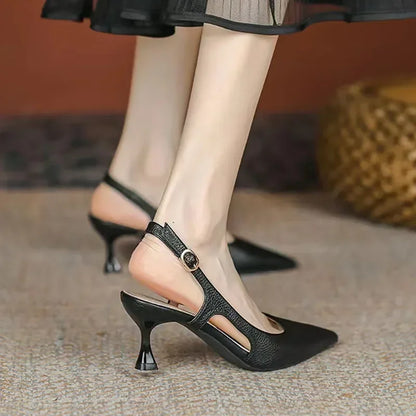 New Women Pumps Pointed Toe Sandals Slip on High Heels Sandal Black Sexy Heels Slingbacks Office Lady Shoes Wedding Summer 1422