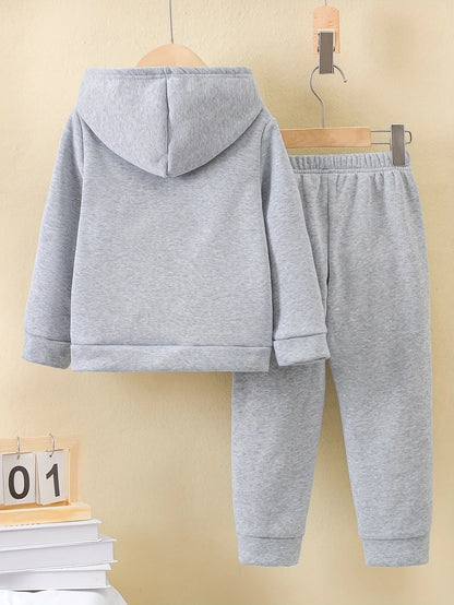 2set Autumn and winter new casual comfort sports style warm boys printed warm lining hoodie and tracksuit pants