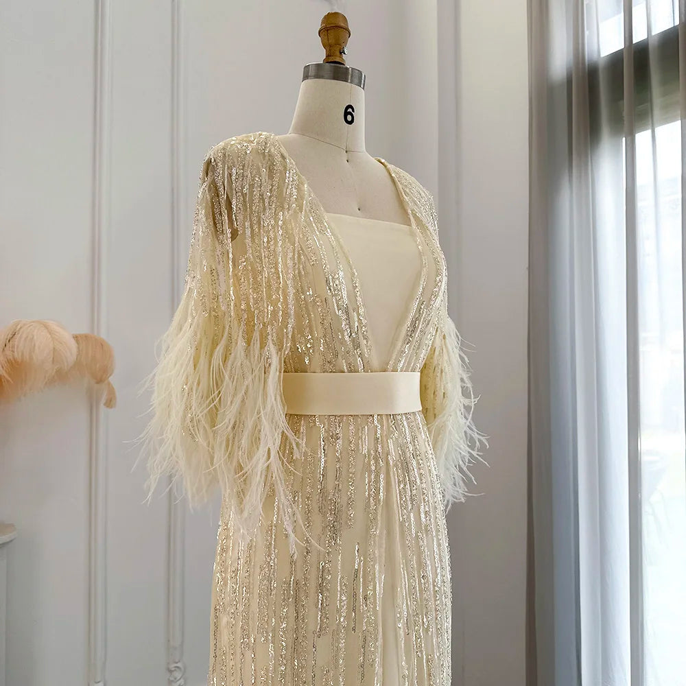 Homecoming Dresses: Light Yellow Luxury Feathers Evening Dresses for Women