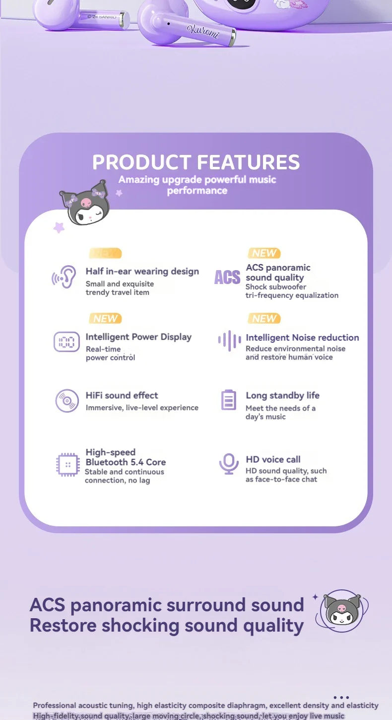 Sanrio TWS Earbuds BL48 Kuromi Bluetooth Earphones Cinnamoroll Wireless Headset Hello Kitty Sport Noise Reduction Game Headphone