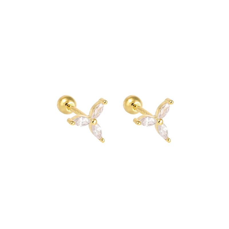 WANTME 925 Sterling Silver Fashion Simple Golden Flower Beads Small Stud Earrings for Women Teen Piercing Jewelry Accessories