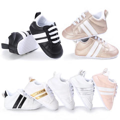 Baby Boys Shoes for 1 Year Footwear with Striped Infant Casual PU Leather Toddler Soft Sole Girls Sneakers First Walkers