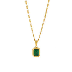 Retro Square Green Zircon Pendant Necklace For Women Titanium Steel Necklace Girls