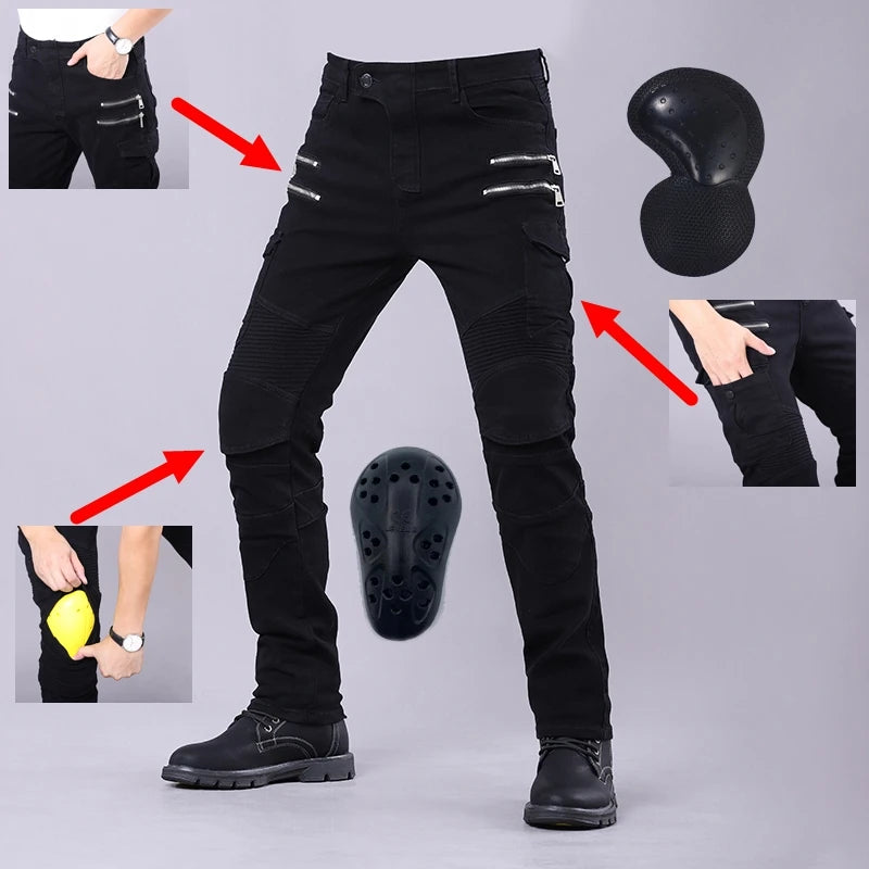 Double Zipper Metal Style Motorcycle Pants Men For Woman Outdoor Riding Jeans