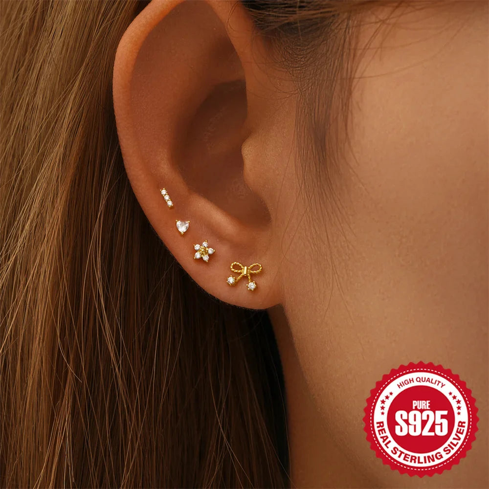 CANNER Set Double Layer Smooth Classic Hoop Earrings For Women 925 Sterling Silver Ins Flower Color Zircon Earrings Fine Jewelry
