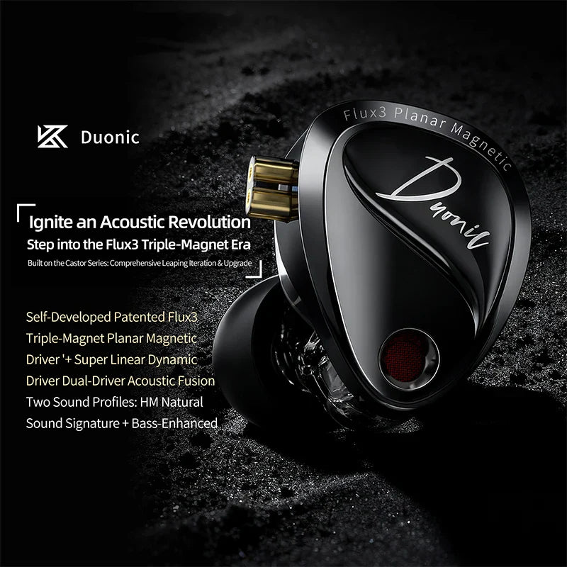 KZ Duonic HIFI IEMs Triple-Magnetic Planar Driver 4-Tuning Wired Earphones with HD Dual Mic For castor pro