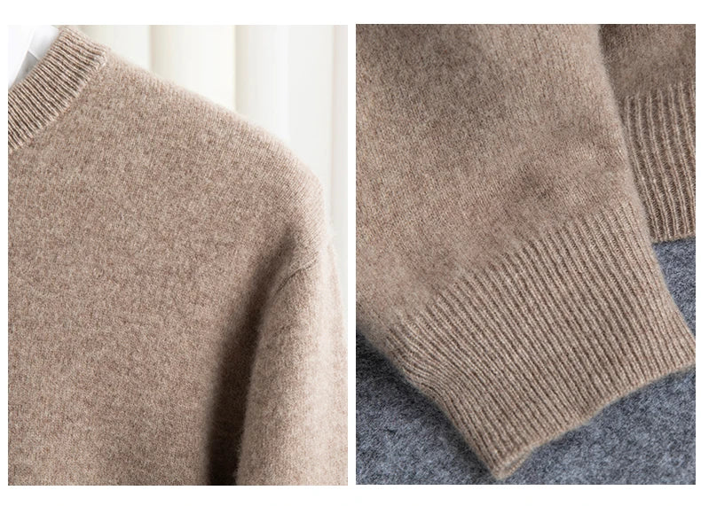 Pure Wool Sweater Men's Autumn Winter O-Neck Pullovers Business Casual