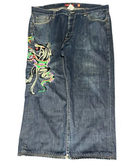 Streetwear Jeans Y2K Harajuku Hip Hop Rock Graphic Print Retro Blue Baggy Jeans