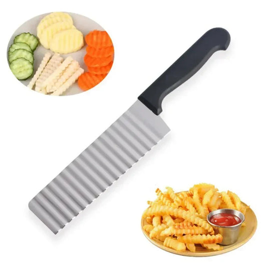 Stainless Steel Potato Chip Long Slicer Dough Vegetable Fruit Crinkle Wavy Slicer Knife