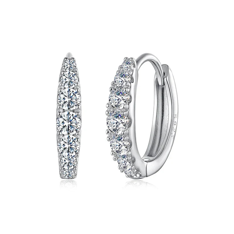 BAMOER Moissanite Huggie Hoop Earrings for Women, 925 Sterling Silver Hypoallergenic Earrings with White Gold Plated MSE092