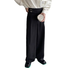 Buckle Loose Casual Wide Leg Suit Pants Male Japan Korean Streetwear Fashion Chic Straight Trousers