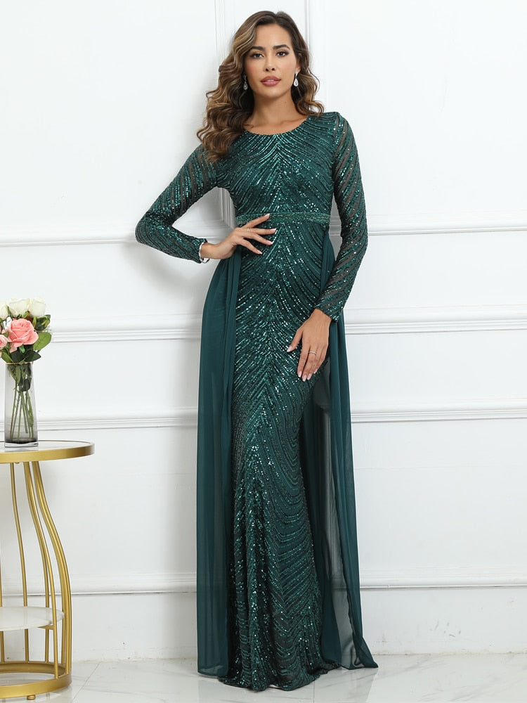 Evening wear Dresses: Evening Dress for Party With Detachable Chiffon Train for Ladies