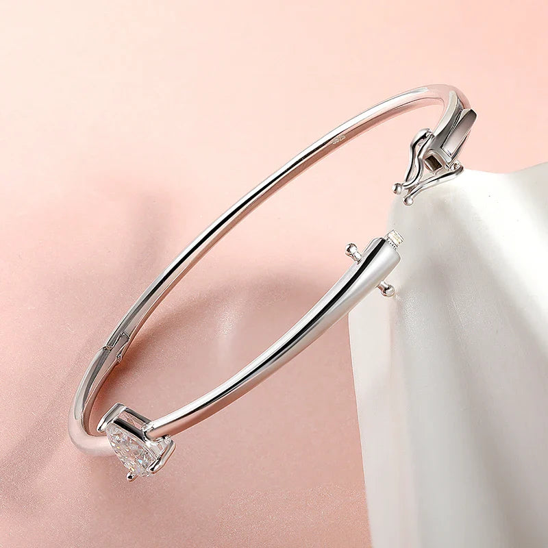 Smyoue 1CT Pear Cut Certified Moissanite Bangles for Women 100% S925 Solid Silver Lab Diamond Bracelets Birthday Gift Jewelry