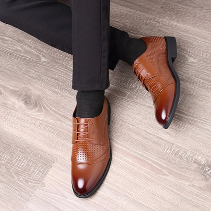 Men Business Formal Dress Shoes Breathable fashion oxford shoes Leather Shoes Lace-Up Brown Black Large Size