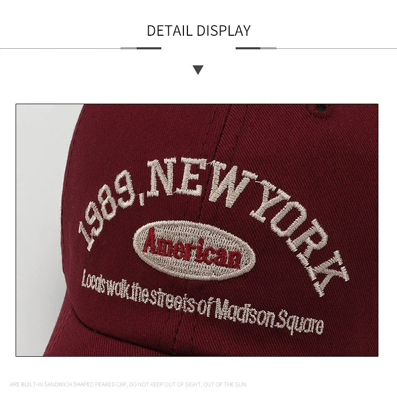 Embroidery 1989 New York Baseball Hats Washed Cotton Cap for Men Women Adjustable Snapback Caps Baseball Cap Letter Dad Hat Hot