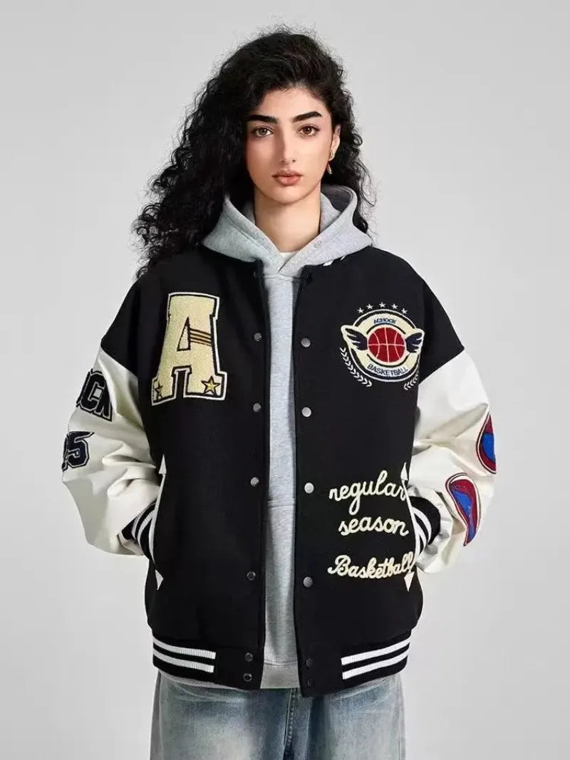 VIntage Varsity Jackets Men Spring Baseball Aviator Jackets Embroidery Spliced