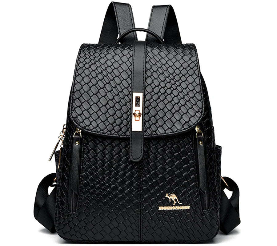 Luxury Women Leather Backpacks for Girls Sac A Dos Casual Daypack Black Vintage Backpack School Bags for Girls Mochila Rucksack