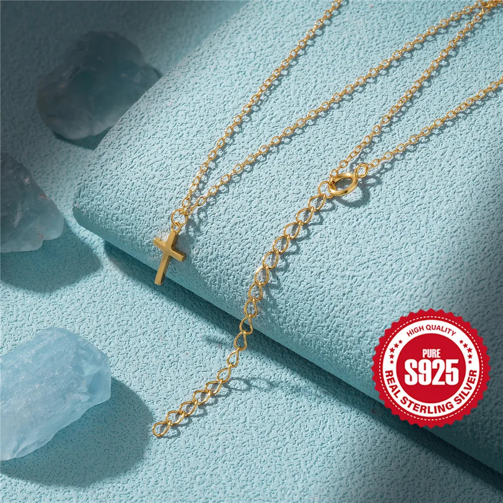 Aide 925 Sterling Silver Necklaces Charms for Women Crystal Cross Clavicle Collar Chain Simple Choker Necklace Accessories Gift