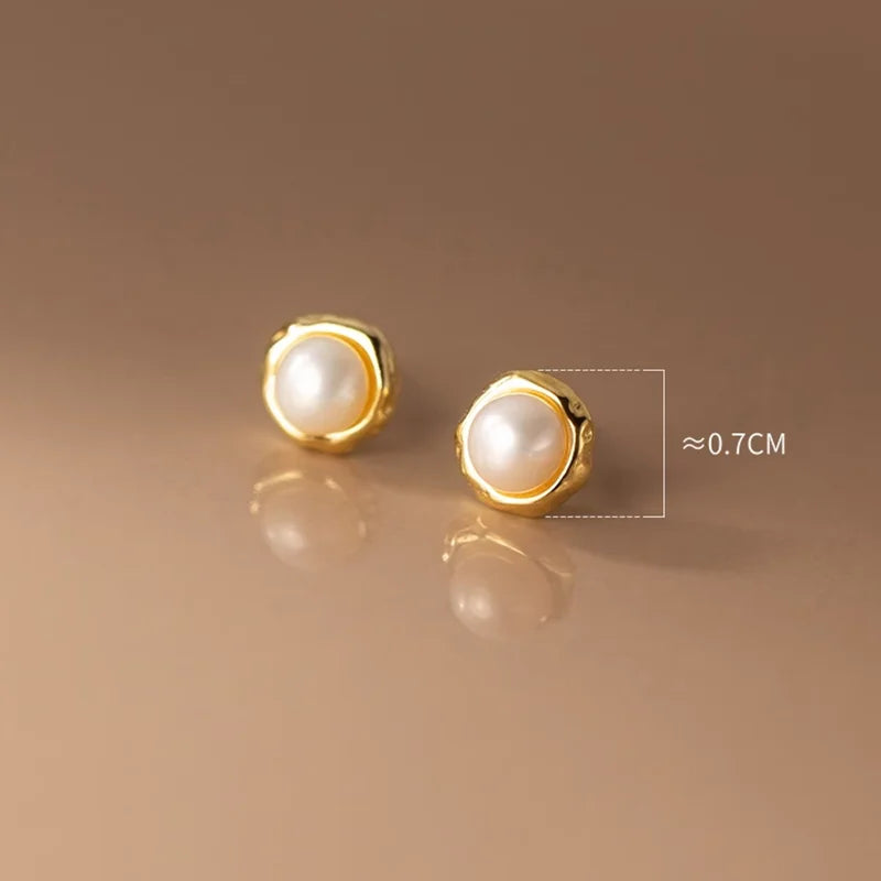 WANTME 925 Sterling Silver Simple Natural Baroque Pearl Korean Stud Earrings for Women Fashion Moon Surface Statement Jewelry
