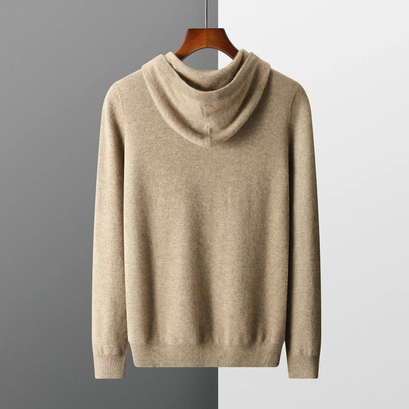 Autumn Winter Cashmere Sweater Men's 100% Wool Hooded Collar Knitted Pullover