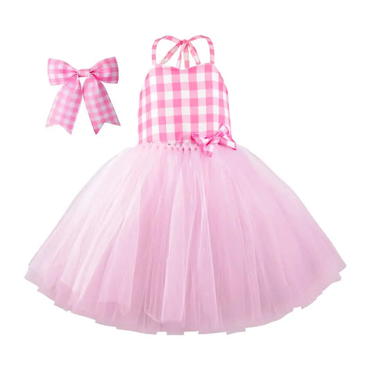 Halloween Barbie Dress For Baby Girl Cosplay Clothes Kid Sling Plaid Lace Party Frock