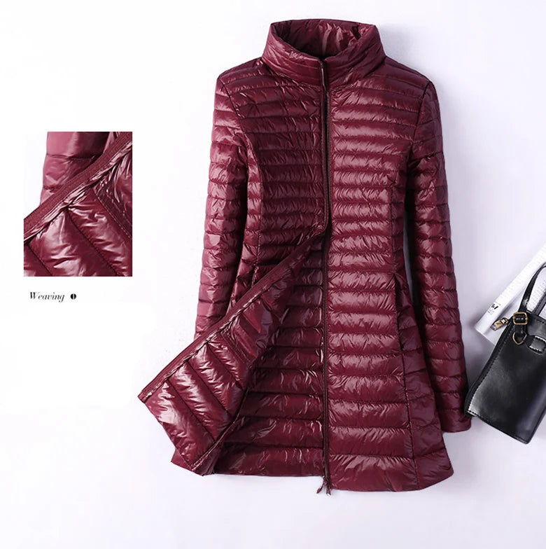 Women Down Jackets Ultra Light Duck Down Coat Long Puffer Jacket Slim Black