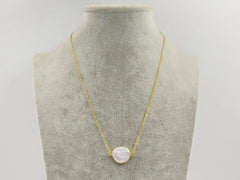 Amazing Elegant White Freshwater Pearl Coin Necklace In 18K Real Gold Plated