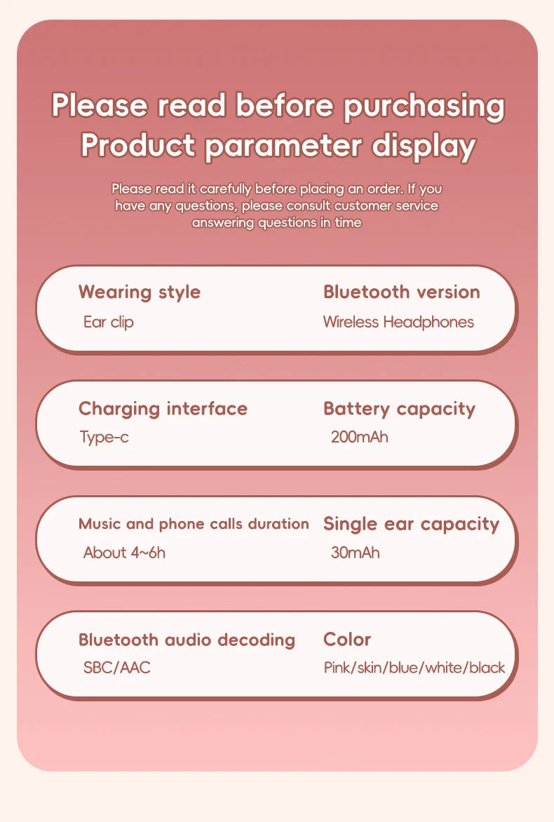 X53 Wireless Headphones Bluetooth Headset Smart Digital Display Volume Adjustment Cute Cartoon Ear Clip Wearing Comfortable