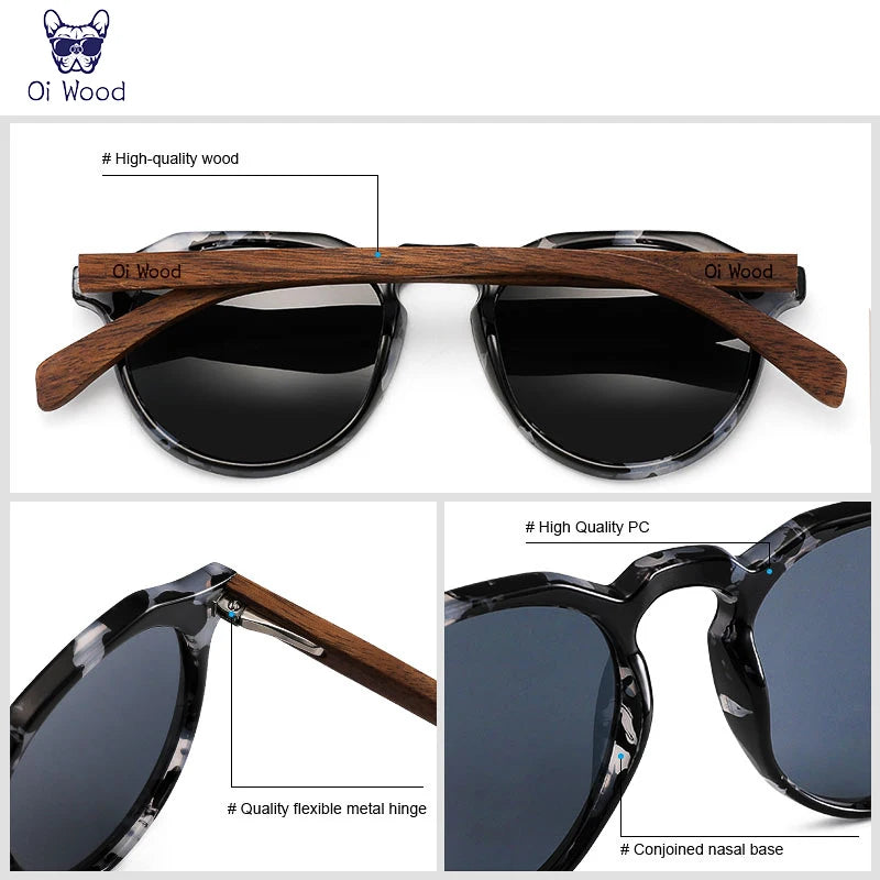 Sunglasses Women Men's Sun Glasses  Walnut Wood Round Eyeglasses