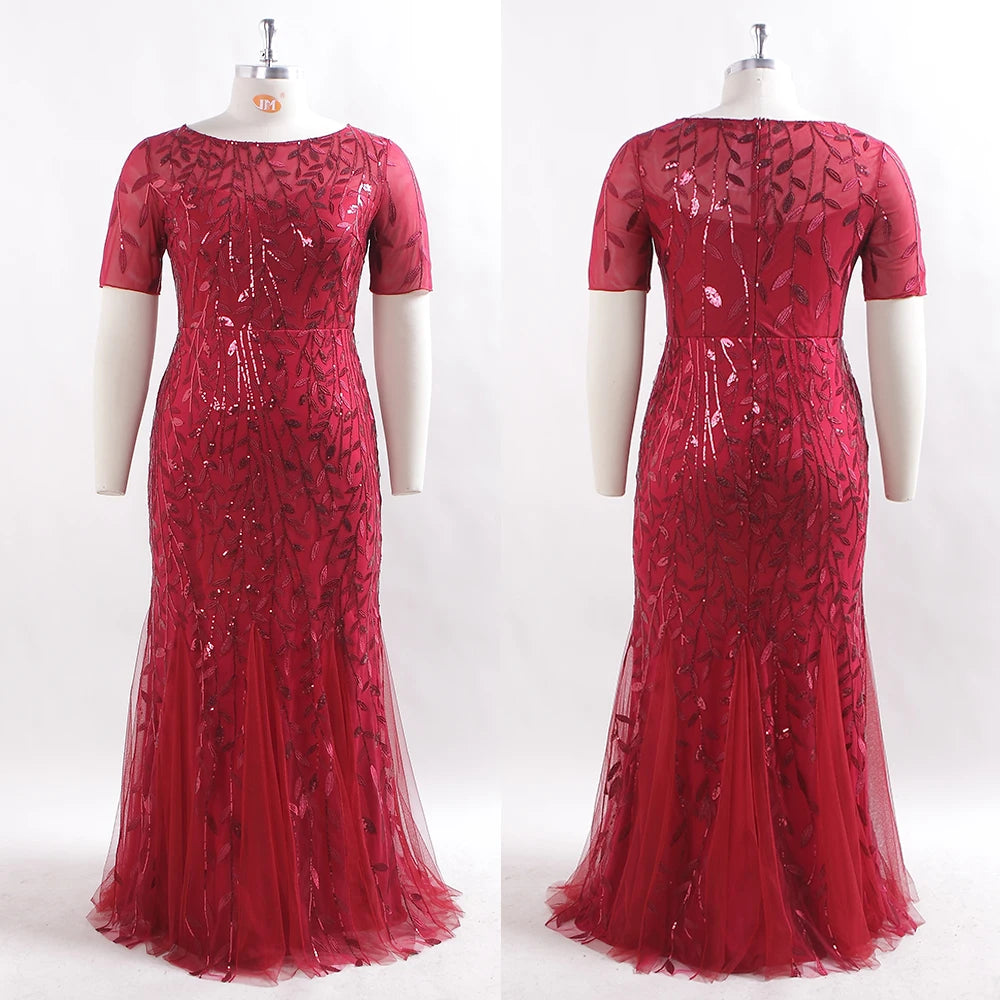 Homecoming Dresses: Women Plus Size Sequin Mesh Embroidery Mermaid  Evening Dress